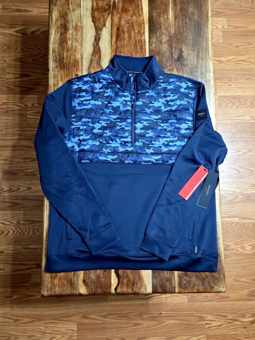 GHOST Golf - Dawn Patrol 1/4 Zip Pullover Navy Blue Camo.  Size Large